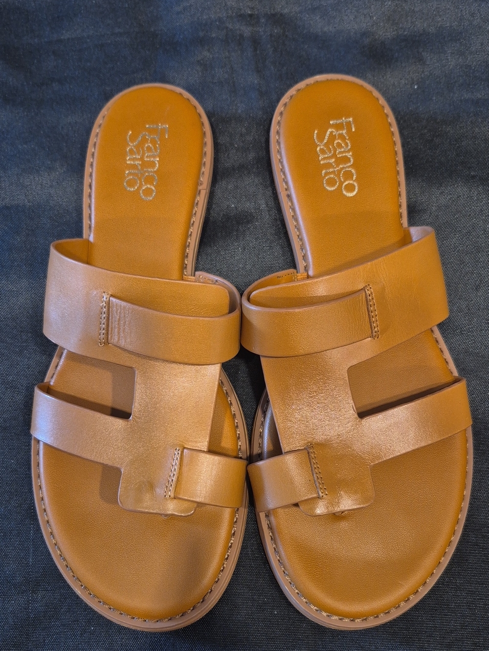 Franco Sarto Gretta Cognac Leather Double-Strap Slides